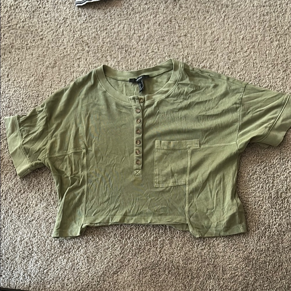 Forever 21 Green Boxy Polo Crop Top